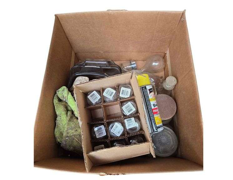 Boxes of Dishes, Glassware, Salt and Pepper Shakers, Kronos Time Keeper, and Work Light image