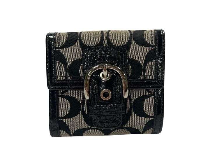 Black Coach Monogram Trifold Wallet