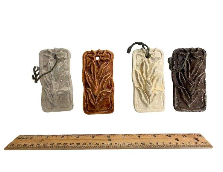 (4) Mixed Media Plaque Sculptures - 3" x 6"