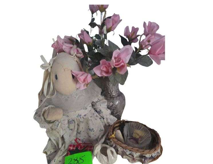 Vintage Stuffed Animal 12in - Ornate Vase - Basket image
