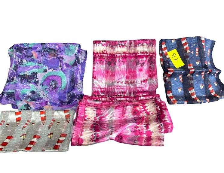 13 Polyester Handkerchiefs - 10 in Pink Pattern and 3 Misc. image