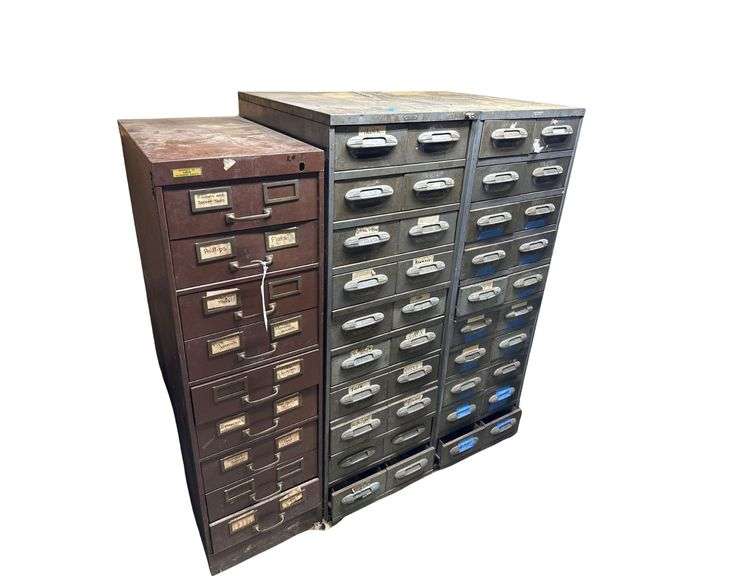 3 Heavy Duty Hardware Organizer Cabinets - 19" x 28" x 56" - Mostly Empty image