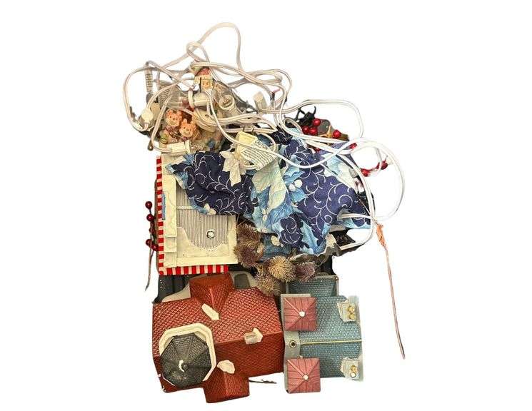 Two Plastic Totes And A Box Of Christmas Holiday Houses And Buildings image