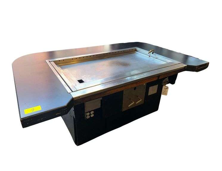 Commercial Smokeless Hibachi Flat Top Griddle - (55" x 32" Griddle Only) (86" x 55" x 42" w/ Table) - Built In Ansul System - Loren Cook Co. CPV Centrifugal Vent Unit w/ Backward Inclined Aluminum Wheel (Model 1200PV) image