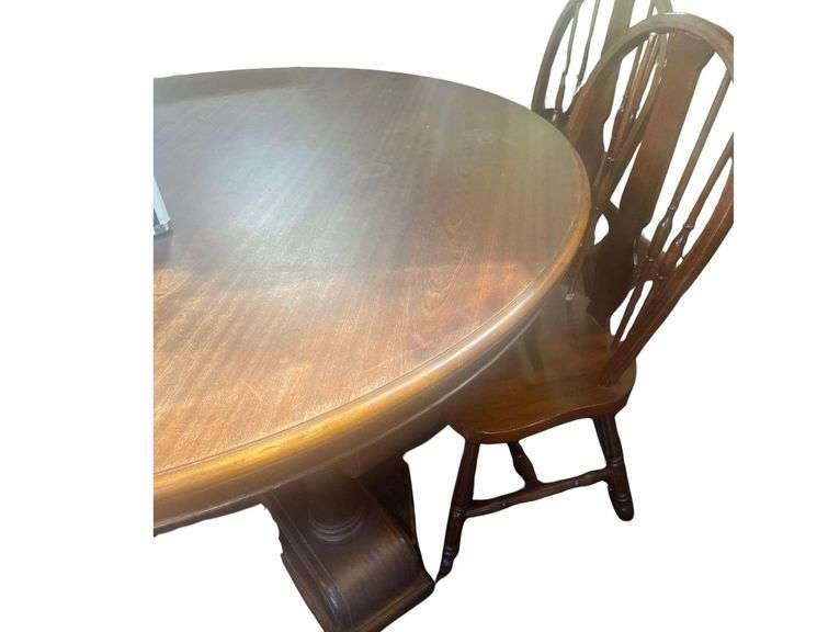 Older Round Wooden Table 59x30 Inches with 4 Chairs image