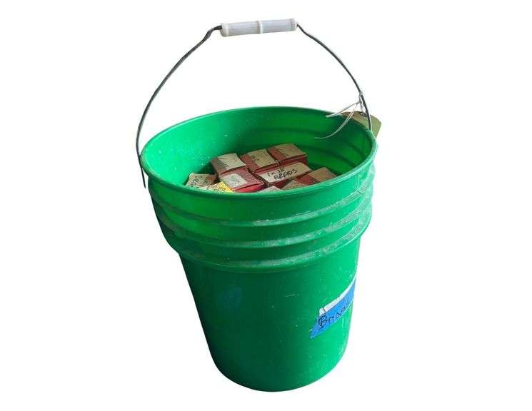 12x14.5 Inch Bucket Full of Boxes of Brads Various Sizes image