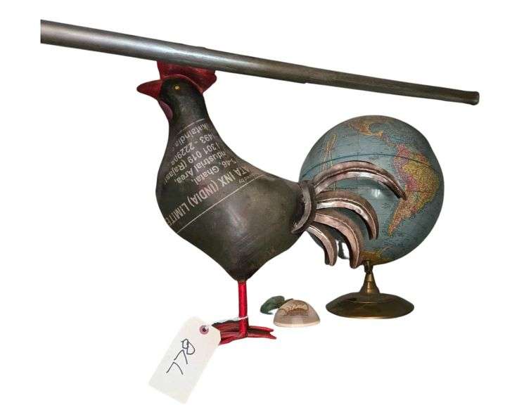 Vintage Globe, Metal Rooster approx 18" Tall, Scorpion Paper Weights image