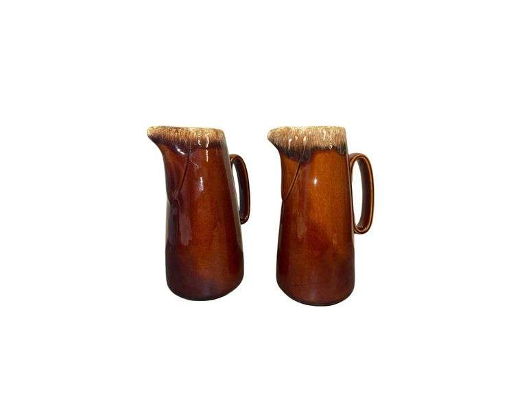 Pair of Vintage Hull Oven Proof Brown Drip Glaze Coffee Pots image