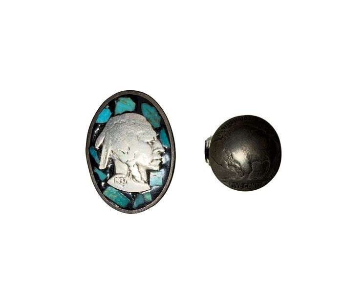 2 Vintage Buffalo Nickel Coin Rings - 1 From 1937 - Sz 6.5 & 7 image