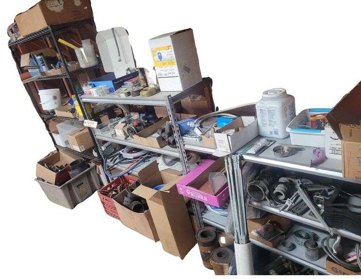 Contents on Shelves - FERNCO FITTINGS NOT INCLUDED - Straps - Toilet Tank Levers - Paint Brushes - All Purpose Cement - Expansion Tanks and Various Hardware image