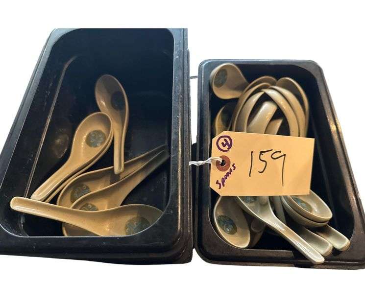 Two Dozen Asian Soup Spoons And Plastic Pans image