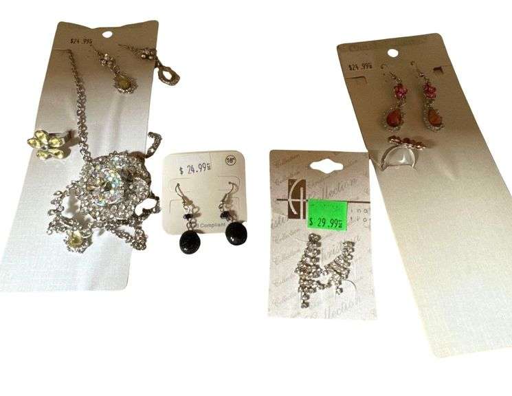 4 Sets Of Earrings and One With Ring and Matching Necklace image