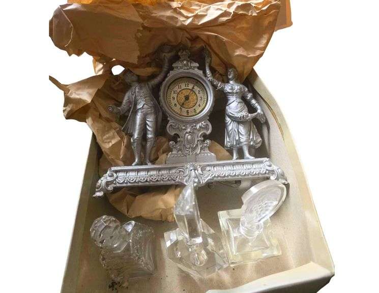 Antique Ansonia Frolic Mantle Clock 1800's - Vintage Perfume Collectible Glassware image