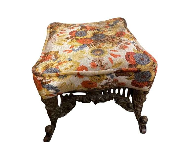 A Painted Wicker Stoolf 17x13x18 Inches and a Metal Coaster Stool 14x14x12 Inches image
