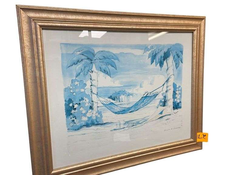 Print Of Tropical Scene With Hammock By Frank D Endensby 37"x24.5" image