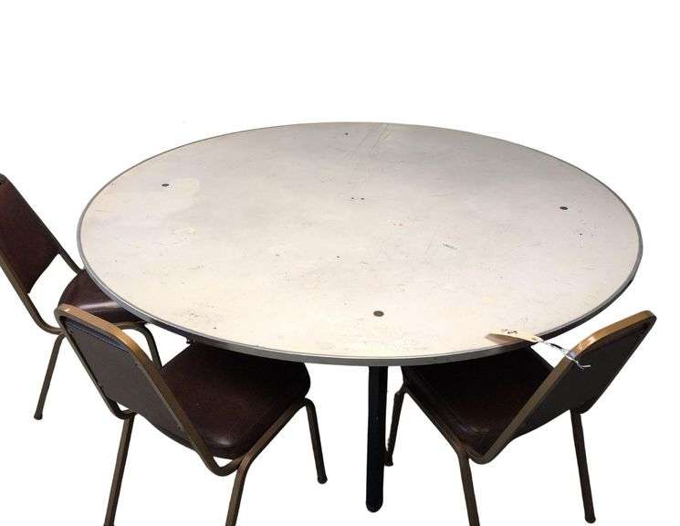 6 F x 32 in Round Table and 6 Metal Padded Chairs image