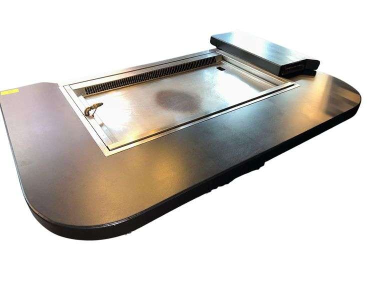 Commercial Smokeless Hibachi Flat Top Griddle - (55" x 32" Griddle Only) (86" x 55" x 42" w/ Table) - Built In Ansul System - Loren Cook Co. CPV Centrifugal Vent Unit w/ Backward Inclined Aluminum Wheel (Model 1200PV) image