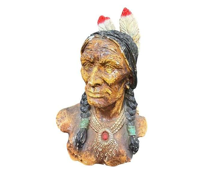 Native American Chief Plaster Bust - 20" Tall - Broken & Fixed image