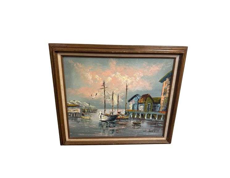 Safe Harbor Painting Oil On Canvas Signed W. Jones 30” X 35” image