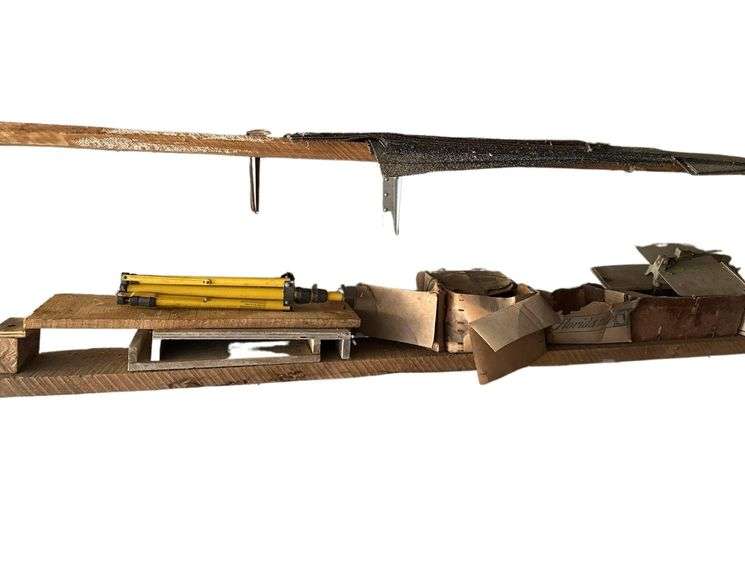 Box of Double Head Nails - Tile Cutter w/ Loose Tiles - Adjustable Tripod Stand - Loose Shingles image