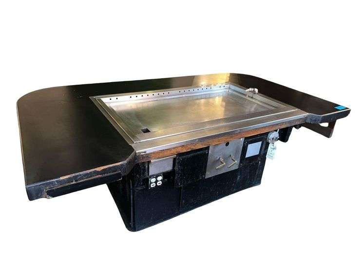 Commercial Smokeless Hibachi Flat Top Griddle - (55" x 32" Griddle Only) (86" x 55" x 42" w/ Table) - Built In Ansul System - Loren Cook Co. CPV Centrifugal Vent Unit w/ Backward Inclined Aluminum Wheel (Model 1200PV) image