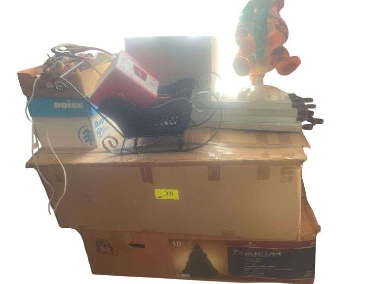 2 Xmas Trees 7 Foot Tall 24 Inch Tall Tigger, Metal Xmas Sleigh 25x8x14 image