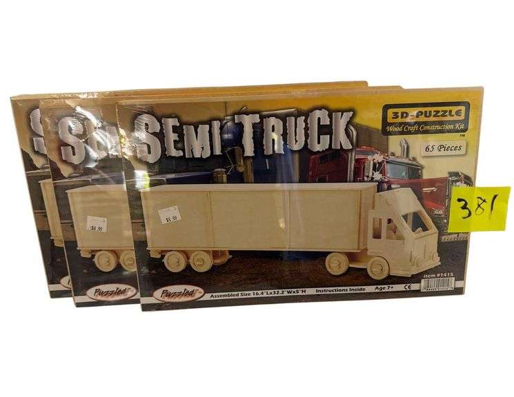 3 Semi Truck Wood Craft Puzzles - New image