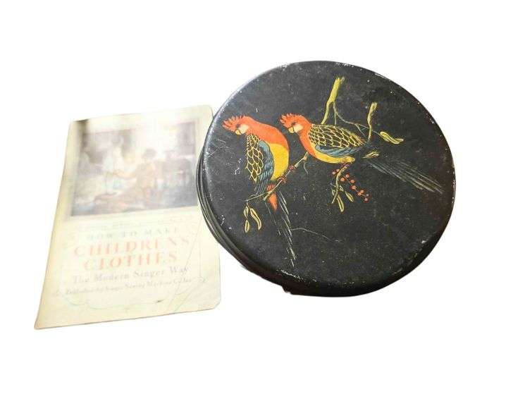 1928 Singer Sewing Library Linen Book - Vintage Tin With Sewing Supplies image
