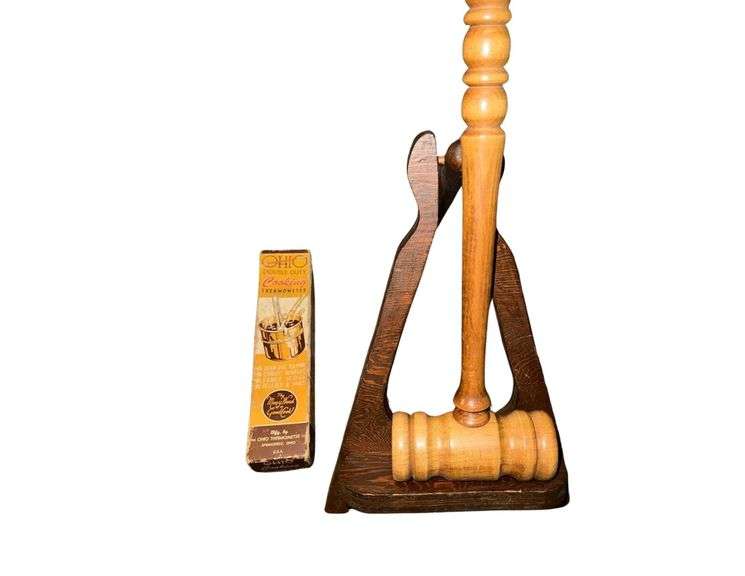Wooden Gavel - Wooden Stand - Vintage Cooking Thermometer image