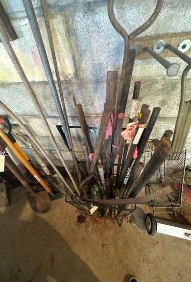Storage Rack and Contents - Including Concrete Pins, Garden Stakes, Etc. image