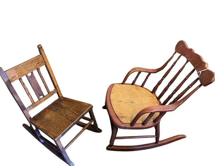 2 Vintage Children's Rocking Chairs 12 Inch Tall Seat Armed image