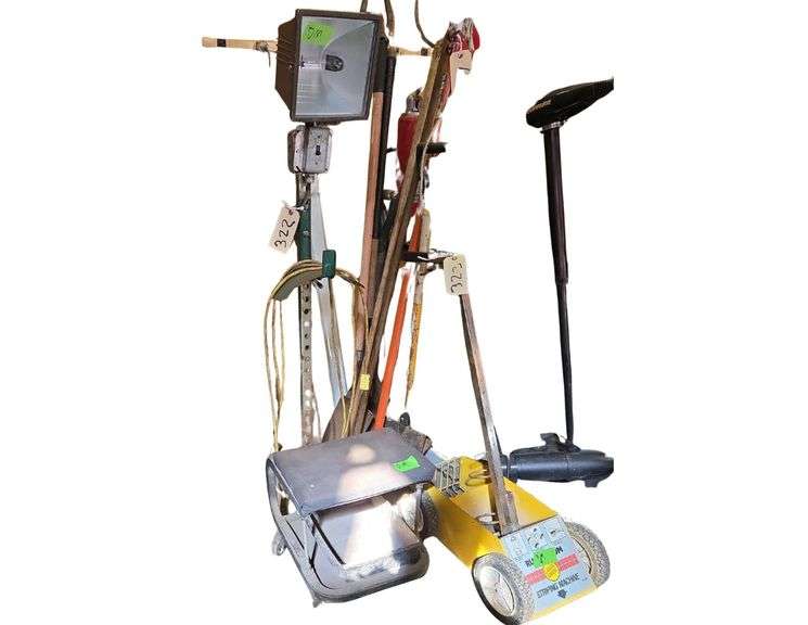 Portable Electric Lamp. Small Stool on Wheels image