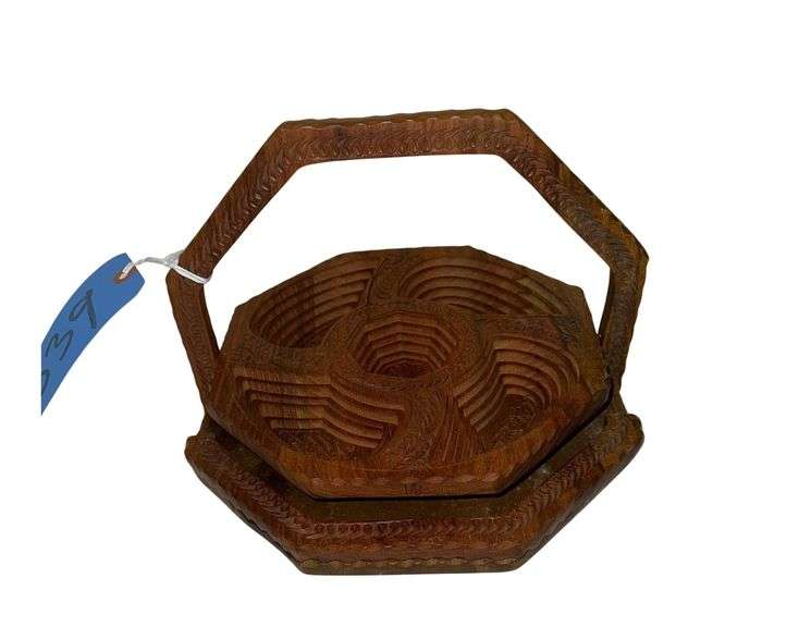 Carved Wooden 3D Fruit Basket 13 in. Diameter image