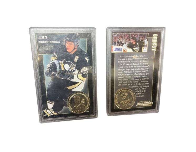 Pair of Sidney Crosby Pittsburgh Penguins Commemorative Card and Coin - Youngest Player to Reach 100 Points image