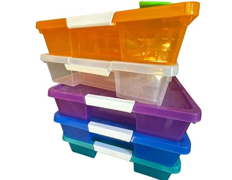 5 Plastic Color Organization Totes w/ Lids image