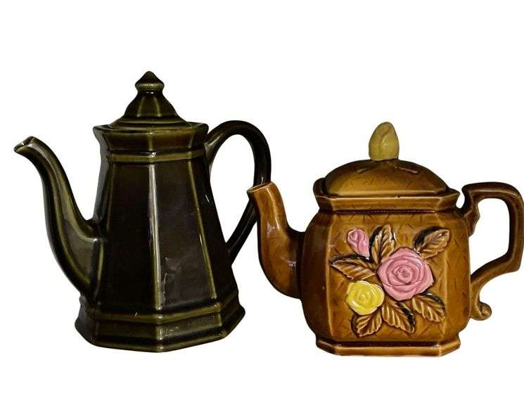 Glazed Ceramic Coffee Server 8 Inches Tall With Tea Pot 6 Inches- Unknown Makers image