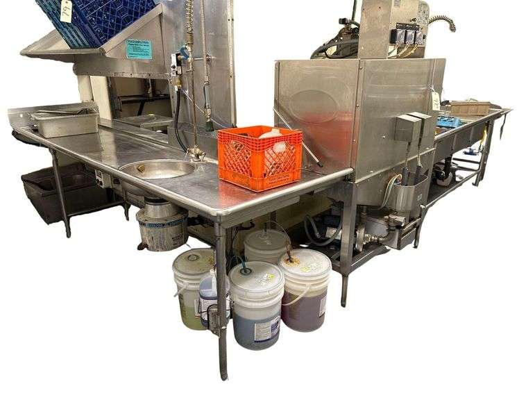 American Dish Service (ADS) Commercial Dish Machine & 2 Tables - Model 5AGES - 120V - Dish Machine (46" x 36" x 72") - Stainless Steel Table (130" x 38" x 40") & (81" x 30" x 40") image