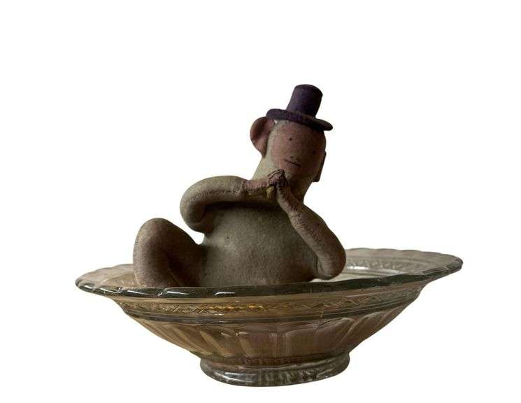 Vintage Organ Grinder Monkey 8” H. - Glass Bowl 10” Diameter image