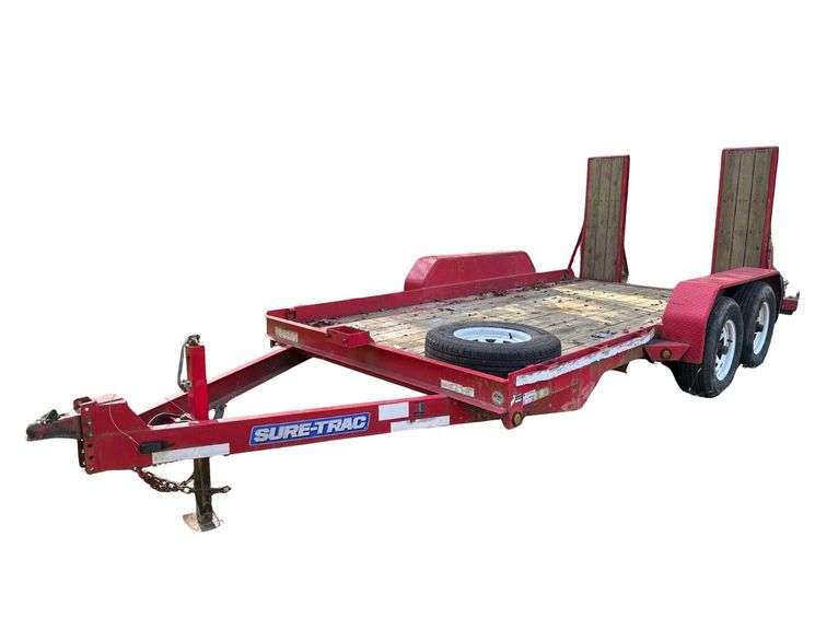 2014 Sure-Trac Red Single Axle Equipment Trailer - 14' Long - VIN#: - Total GVWR 9,999 lbs.  - Ramps & Spare Tire image