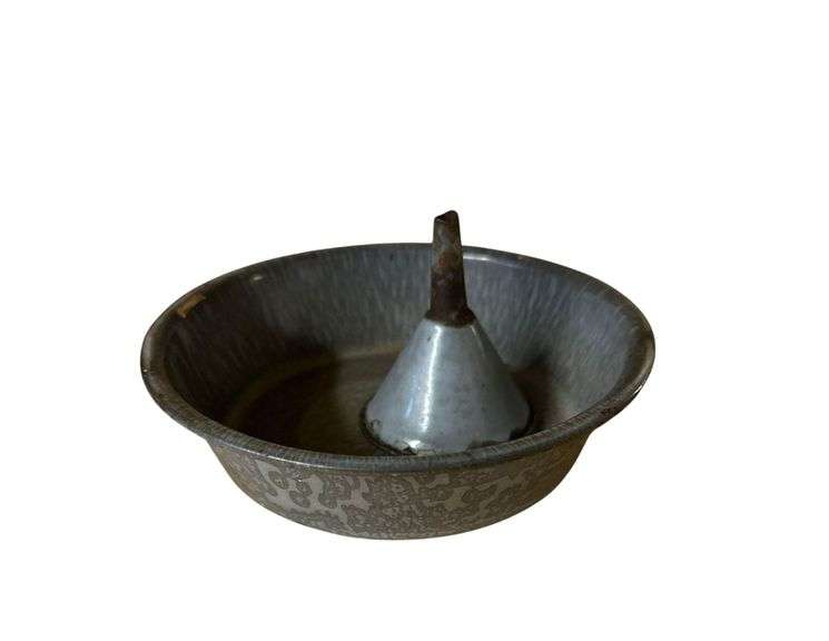 Vintage Enamel Ware Bowl With Funnel- 7” Diameter image
