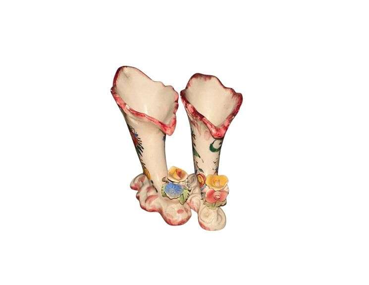 Italian Cornucopia Ceramic Vase Pair 5” H. image