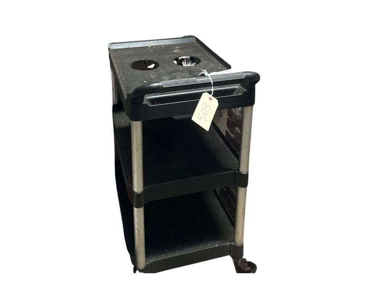 Metal, Plastic Push Cart, and Contents On Shelf image