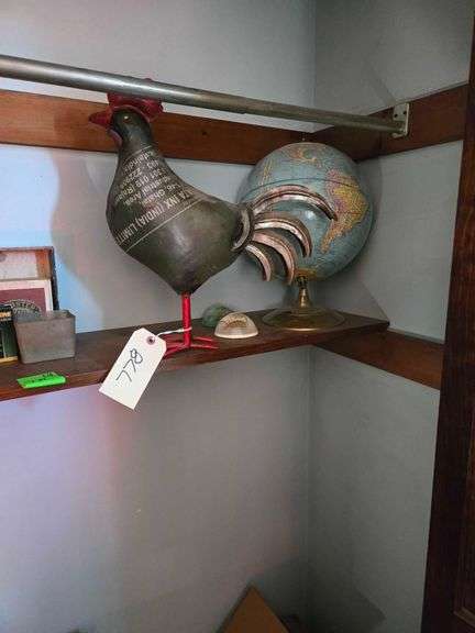 Vintage Globe, Metal Rooster approx 18" Tall, Scorpion Paper Weights image