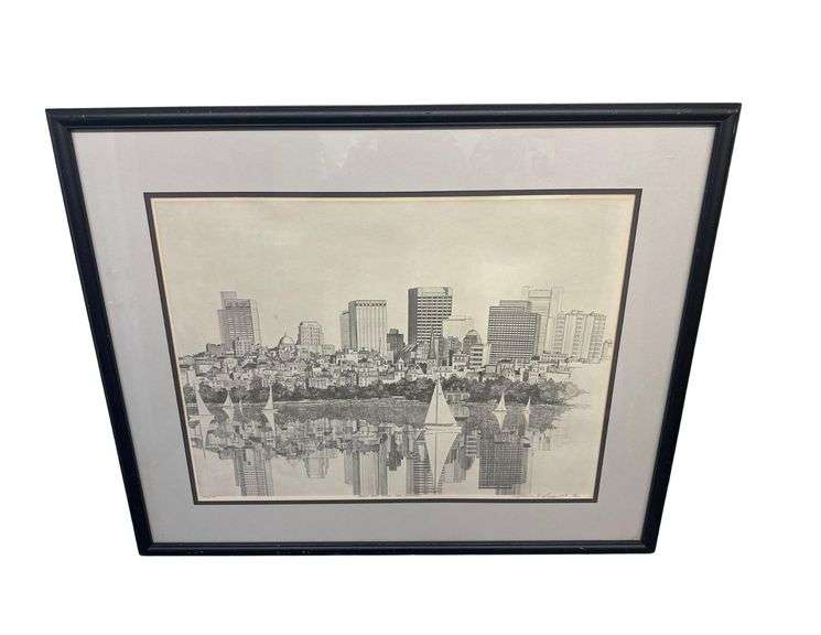 "Back Bay From The Charles" Lithograph Sketch By Thomas Tracy - 1983 - 444/500 - 32" x 25" image
