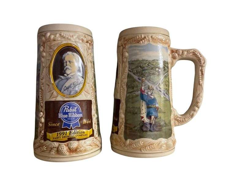 2 Pabst 1991 Beer Steins 7 Inches Tall image