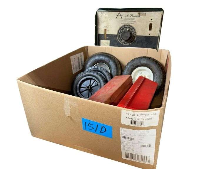 Various Small Cart/ Trailer Tires - 2 Boxes of Emergency Triangles - Front Cover to Welder image