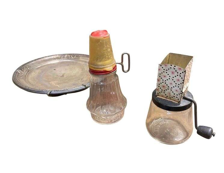 10 Sterling Silver Plate Vintage Glass Pepper Grinder , Androck 49 Nut Grinder image