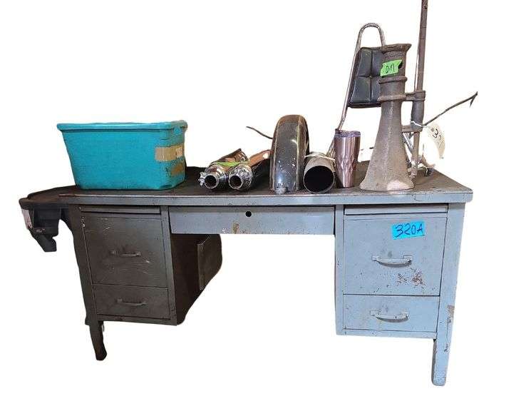 Metal Desk 58" L x 34" D x 31" W. Contents on Top of Desk NOT Included. Must Bring Proper Manpower for Removal image