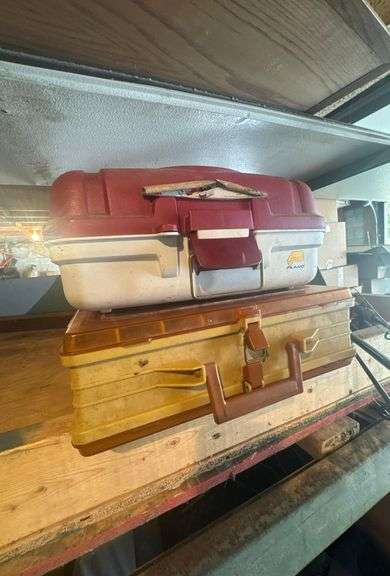 Pair of Tackle Boxes (empty) & 2 Fishing Poles w Reels image