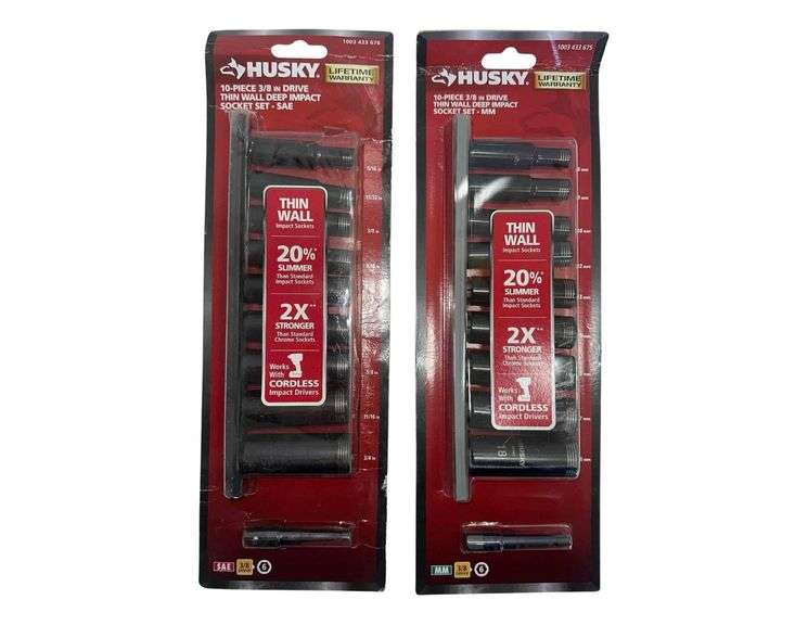 Pair of Husky 10pc 3/8" Thin Wall Deep Impact Sockets - SAE & Metric image